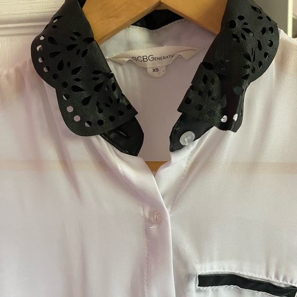 BCBGeneration sheer top w/ faux leather details - Picture 3 of 3